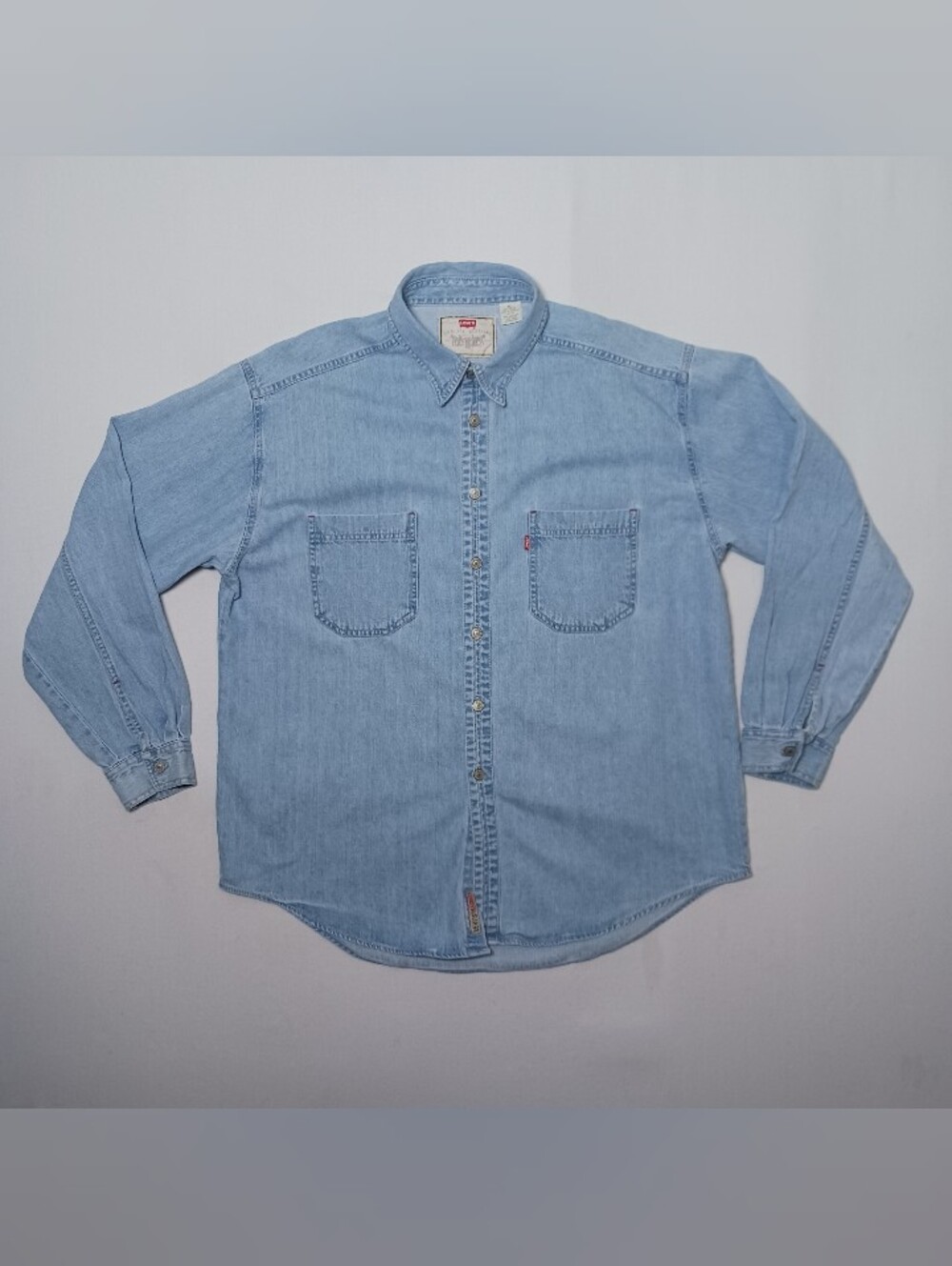 Vintage 1997 Levi's Red Tab Mens Button Up Long Sleeve Denim Shirt XL Light Wash